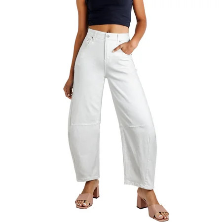 DOKOTOO Women's Barrel Jeans Wide Leg Vintage Mid Rise Y2k Baggy Boyfriend Ankle Denim Pants White | Walmart (US)