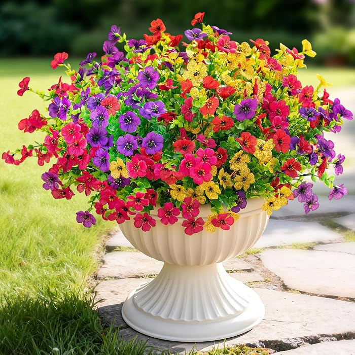16 Bundles Artificial Fake Flowers Plants for Outdoors Spring Summer Decor,Faux Flowers Plant Sil... | Amazon (US)