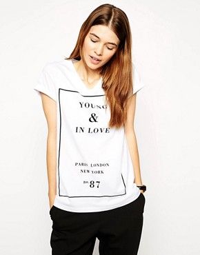 ASOS T-shirt with V Neck and Young in Love Print | ASOS UK