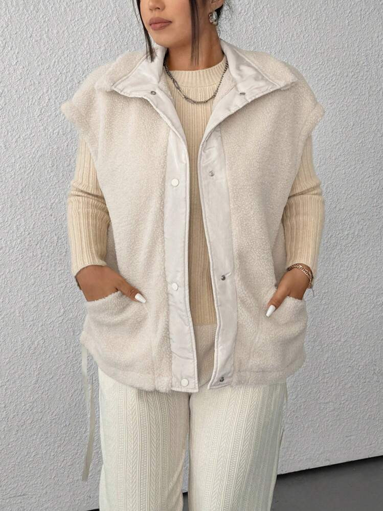SHEIN EZwear Plus Size Autumn/Winter Loose Fit Faux Shearling Vest Jacket | SHEIN