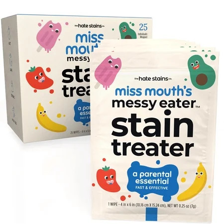 Miss Mouth s Messy Eater Stain Treater Wipes - 25 Pack Stain Remover - Newborn & Baby Essentials - No Dry Cleaning Food Grease Coffee Off Laundry Underwear Fabric | Walmart (US)