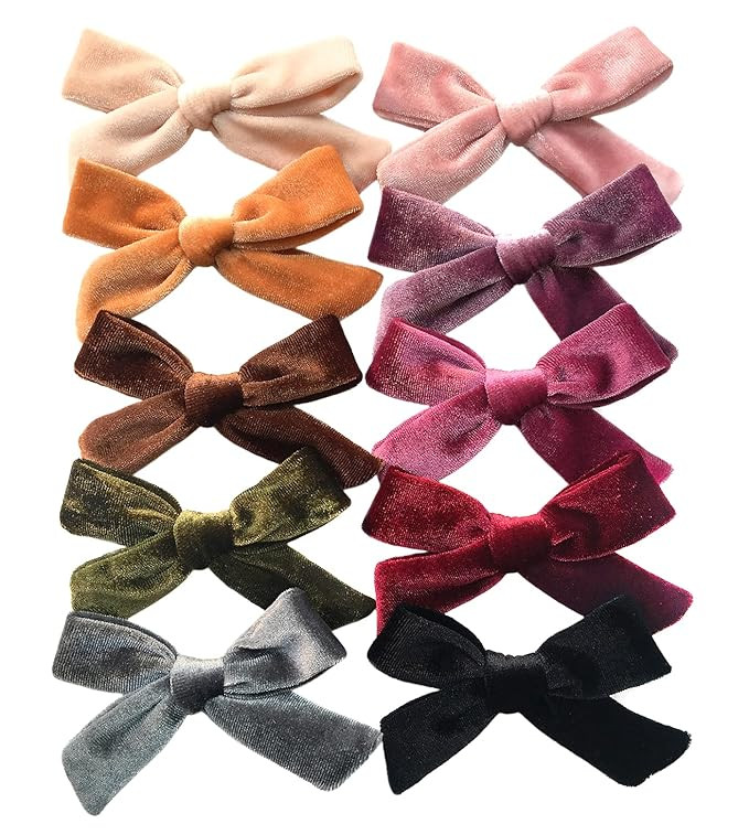 Fall Baby Girls Velvet Hair Bow Clips, 10pcs Boutique 4" Bow Hair Alligator Clips Accessories for... | Amazon (US)