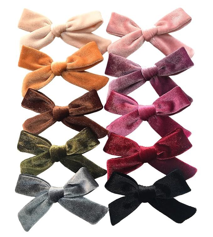 Fall Baby Girls Velvet Hair Bow Clips, 10pcs Boutique 4" Bow Hair Alligator Clips Accessories for... | Amazon (US)