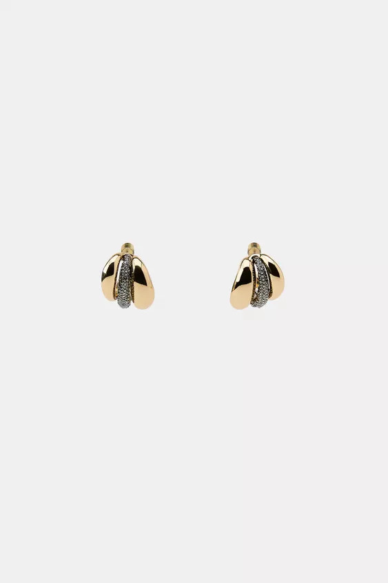 TRIPLE RHINESTONE HOOP EARRINGS | Zara UK