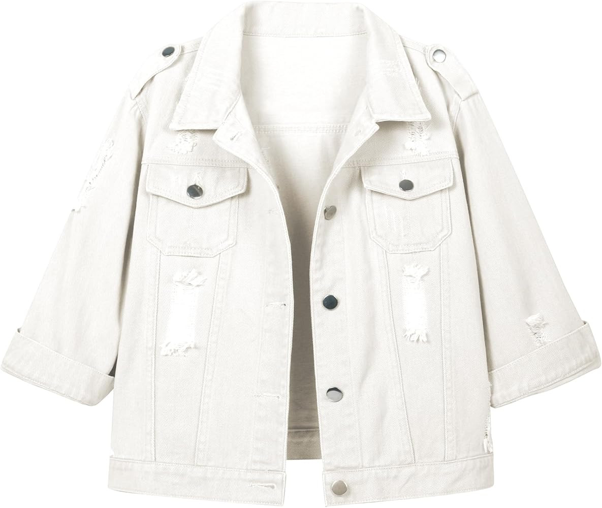 Hixiaohe Women Autumn 3/4 Sleeve Retro Short Denim Jackets Light Blue Jean Coats | Amazon (US)