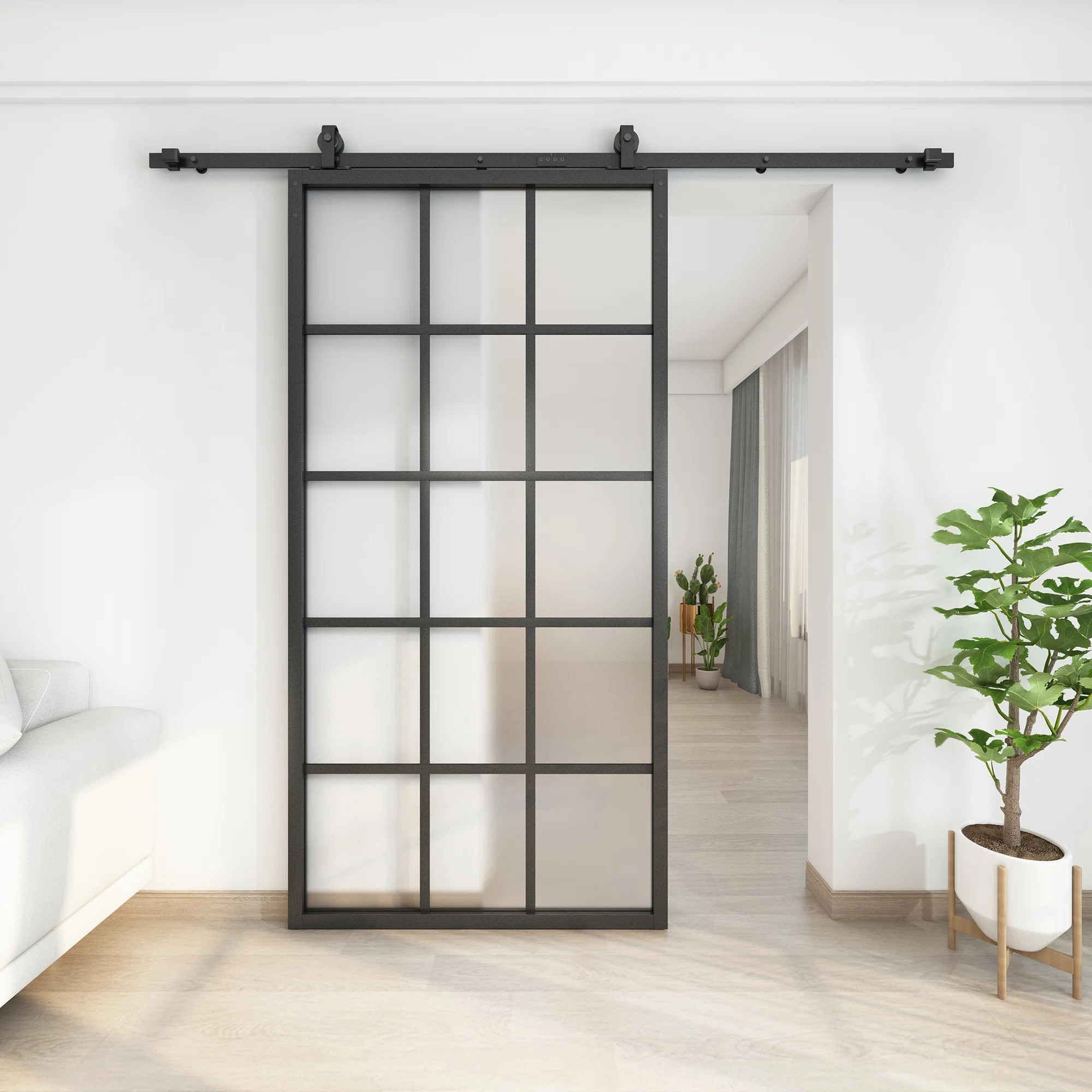 JUBEST Sliding Door Black Track Kit, Top Mounted Roller Hanger(DOOR NOT INCLUDED) | Wayfair North America