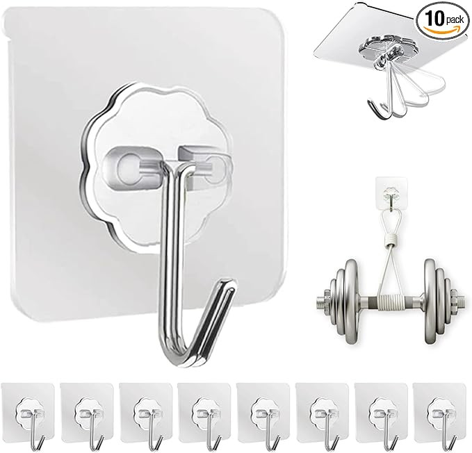 Adhesive Wall Hooks for Hanging Heavy Duty 50 lbs Large Hooks for Walls No Damage, Towel Sticky C... | Amazon (US)