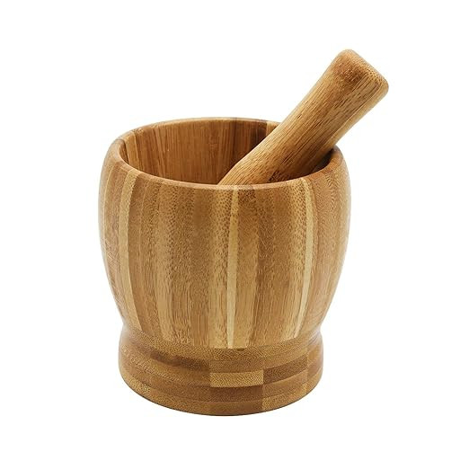 Bamboo Mortar and Pestle, Garlic Press Ginger Crusher Spices Grinding Set Garlic Mincer Herb Spic... | Amazon (US)