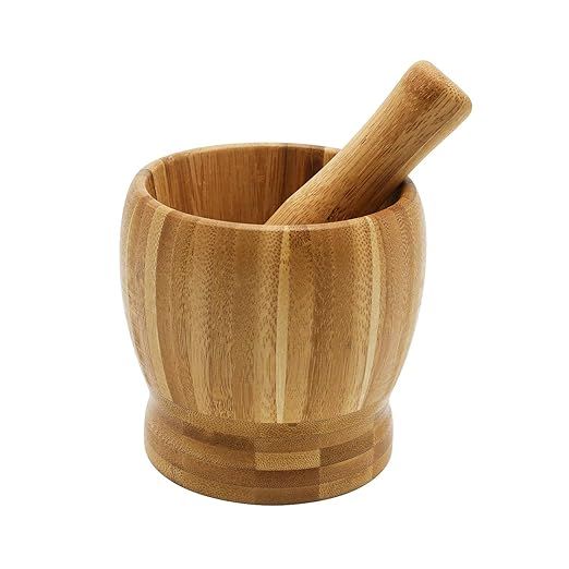 Bamboo Mortar and Pestle, Garlic Press Ginger Crusher Spices Grinding Set Garlic Mincer Herb Spic... | Amazon (US)