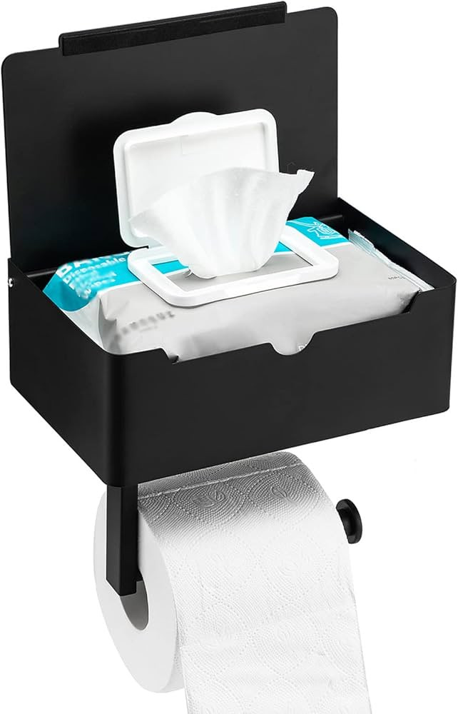 Toprema Matte Black Toilet Paper Holder Tissue Roll Hanger with Shelf Flushable Wipes Dispenser S... | Amazon (US)