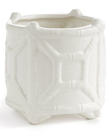 Porch & Petal White Bamboo-Detail Small Chinoiserie Round Cachepot Planter | Zulily