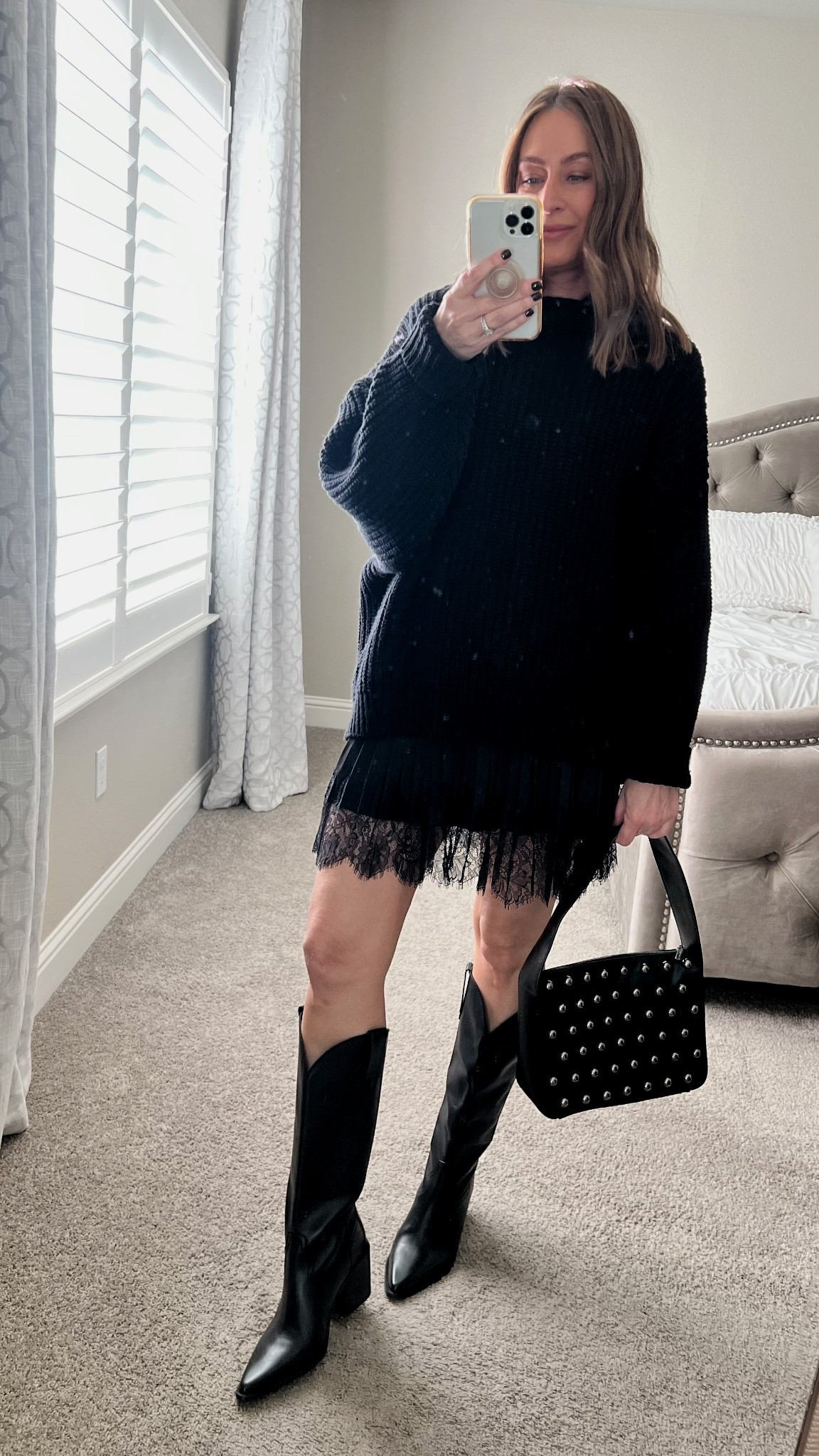 Free People sweater on sale 50% off!! Lace skirt is Amazon and is also on sale for $20! 

#outfit #datenight #holidayparty #ootd 

#LTKFindsUnder100 #LTKSaleAlert #LTKootd
