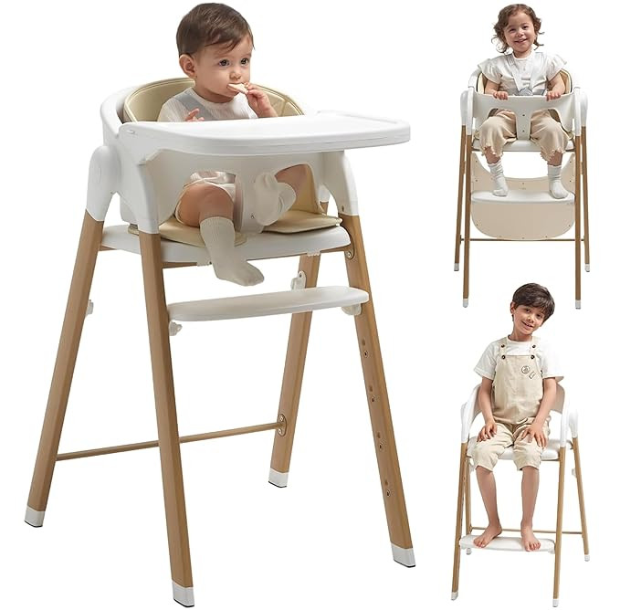 High Chair for Babies and Toddlers Adjustable Foldable Convertible 5 Point Harness Easy Clean Woo... | Amazon (US)