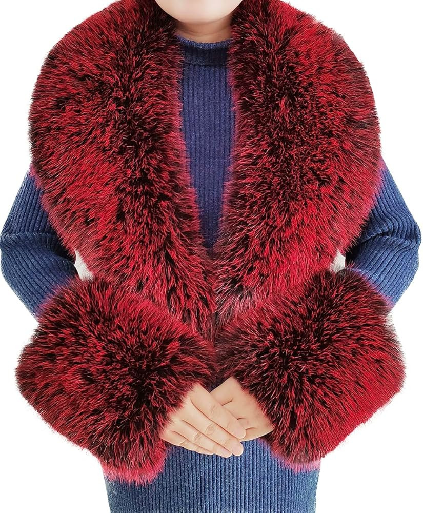 Faux Fox Fur Scarf Women Jackets Warm Fluffy Shawl Fashion Artificial Fur Collar And Cuff Set Flu... | Amazon (US)