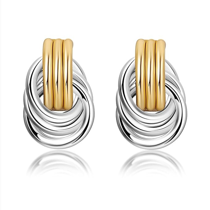 Knot Link Earrings for Women Chunky Circle Drop Dangle Earrings Studs Trendy Jewelry | Amazon (US)
