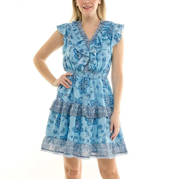 Nanette Lepore Flutter Sleeve Midi Dress with Border Print | Walmart (US)