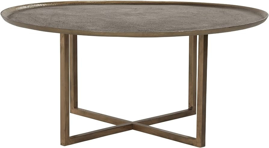 Benjara Rexi 40 Inch Aluminum Coffee Table, Round Tray Top, Bronze | Amazon (US)