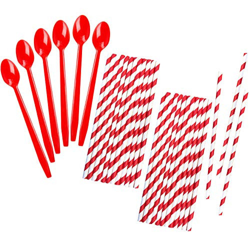 Red Plastic Sundae/Soda Spoons - 8 Inch - Party Supply - Red Paper Straws - 50 Each | Amazon (US)