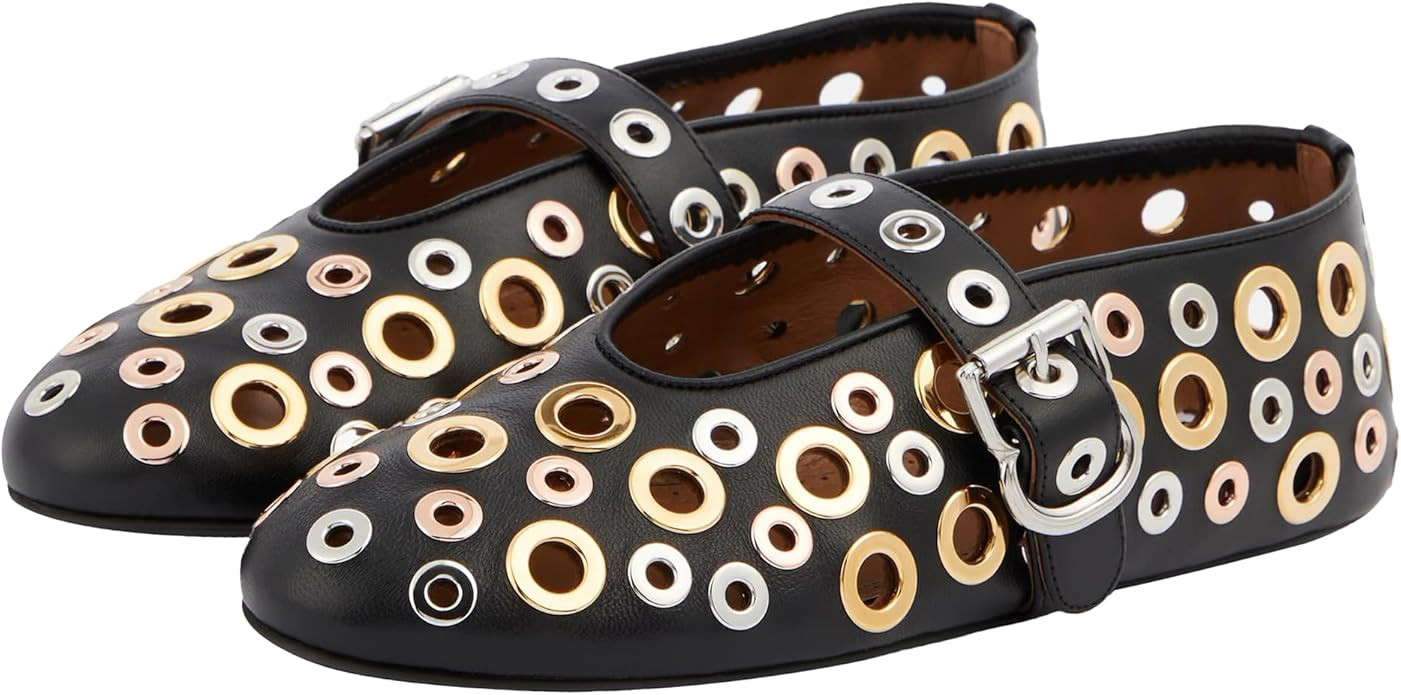 Fashion Buckle Ballet Flats Women's Delicate Metal Buckle with Rivet Holes Mary Jane Comfort Flat... | Amazon (US)