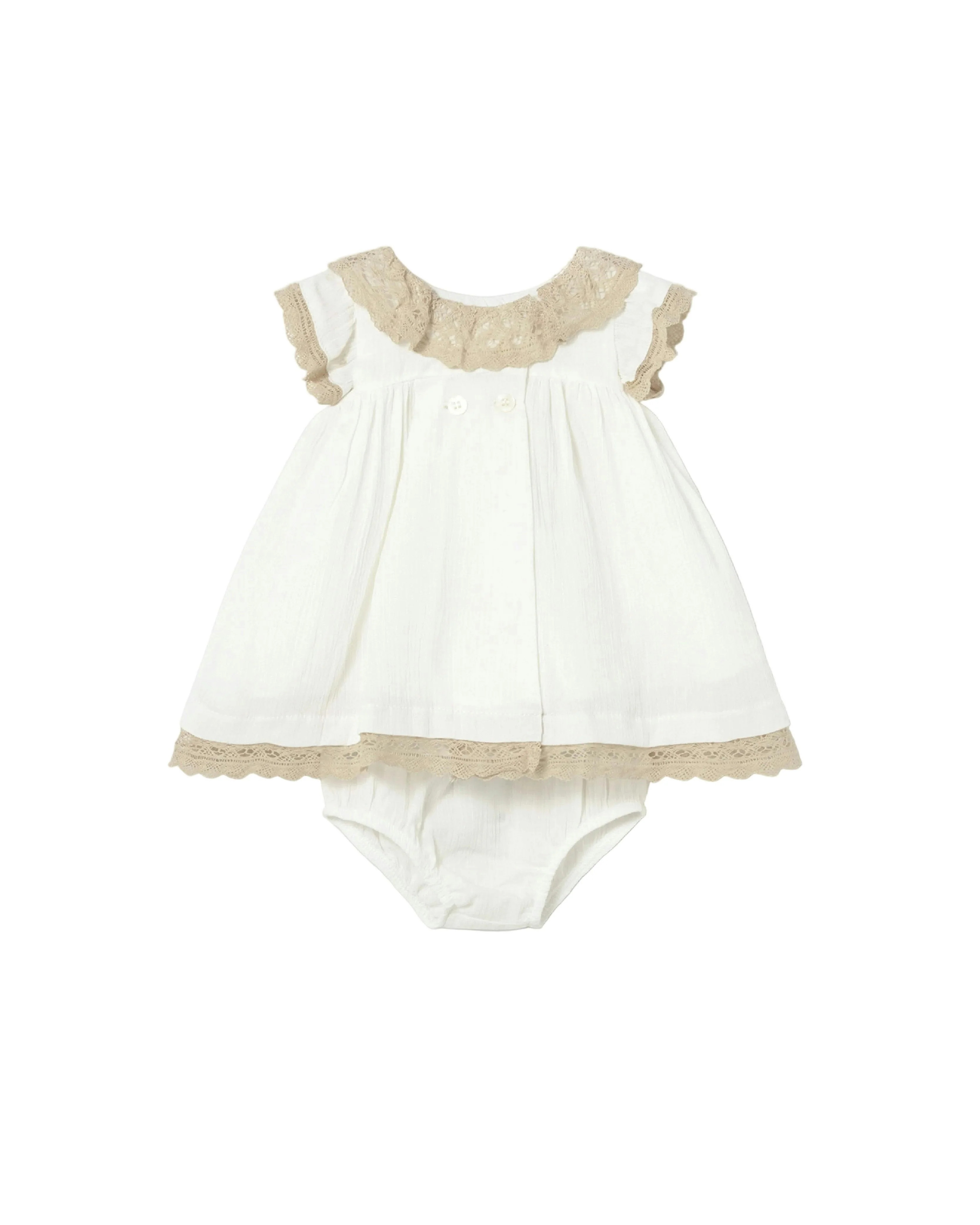 White Baby Dress With Lace Trim | Maisonette