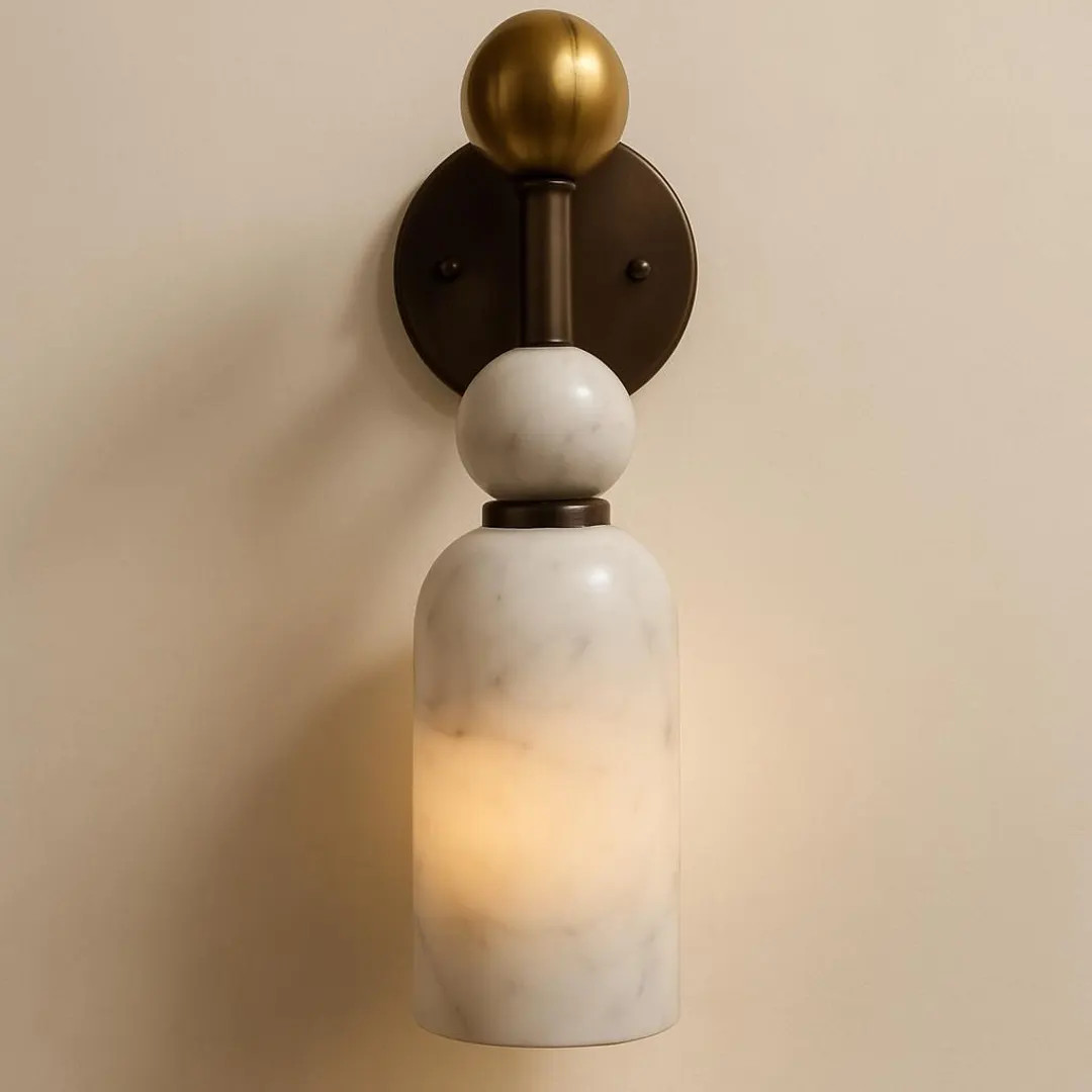 Handmade Alabaster Wall Sconce, Mid-Century Brass Wall Lamp | Etsy (US)
