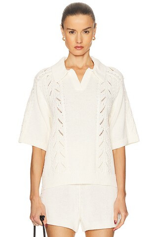 Loulou de Saison Kina Polo Sweater in Ivory | FWRD | FWRD 