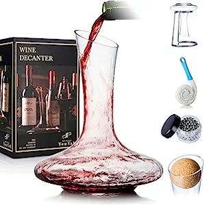 YouYah Wine Decanter Set with Drying Stand,Stopper,Brush and Beads,Red Wine Carafe,Wine Aerator,W... | Amazon (US)