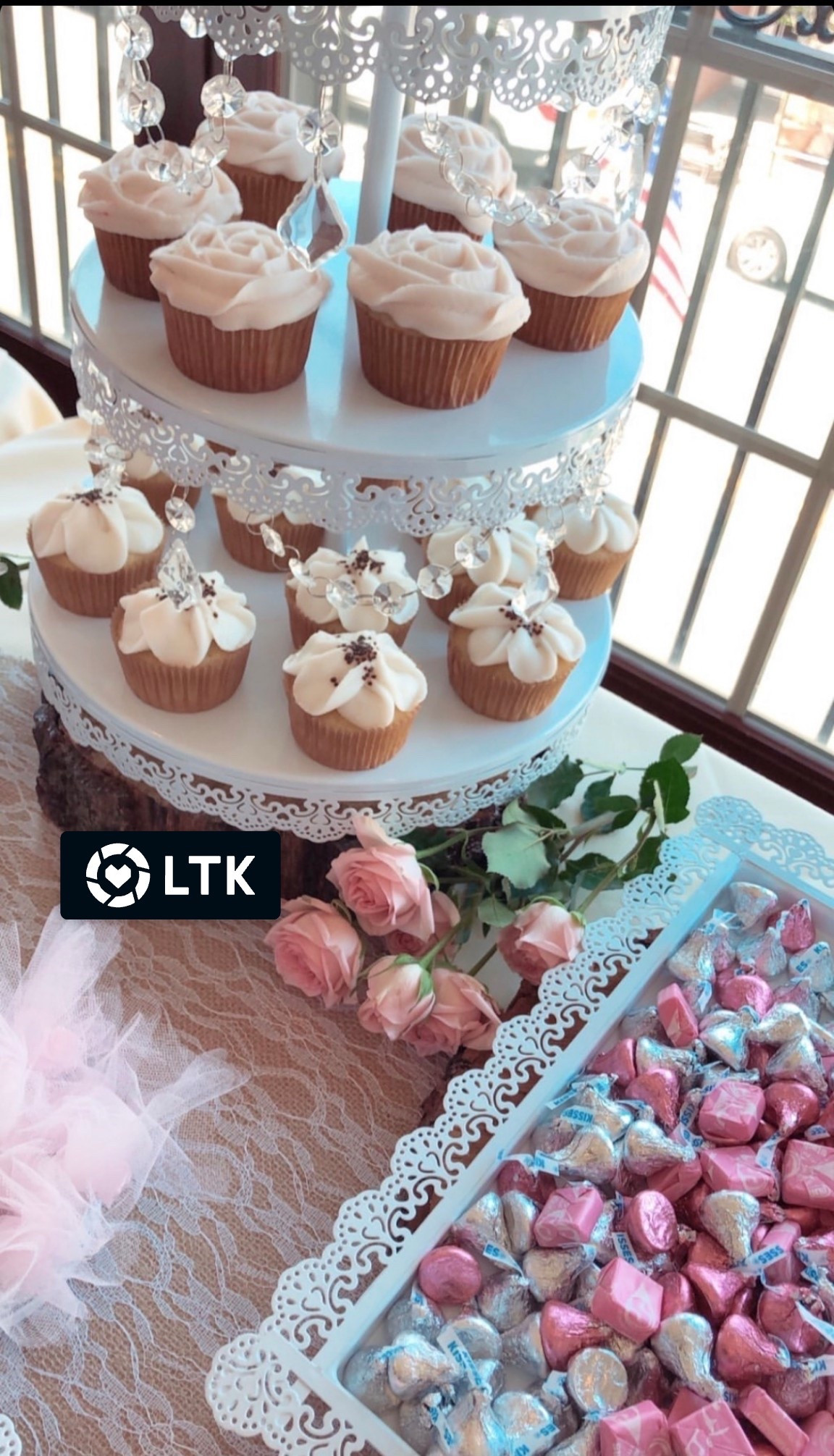 Baby shower dessert display. Cupcake tower with hanging jewels and I decorated the cupcakes decorated as flowers. Additional pink candy and accents for baby girl

#LTKBaby #LTKParties #LTKKids