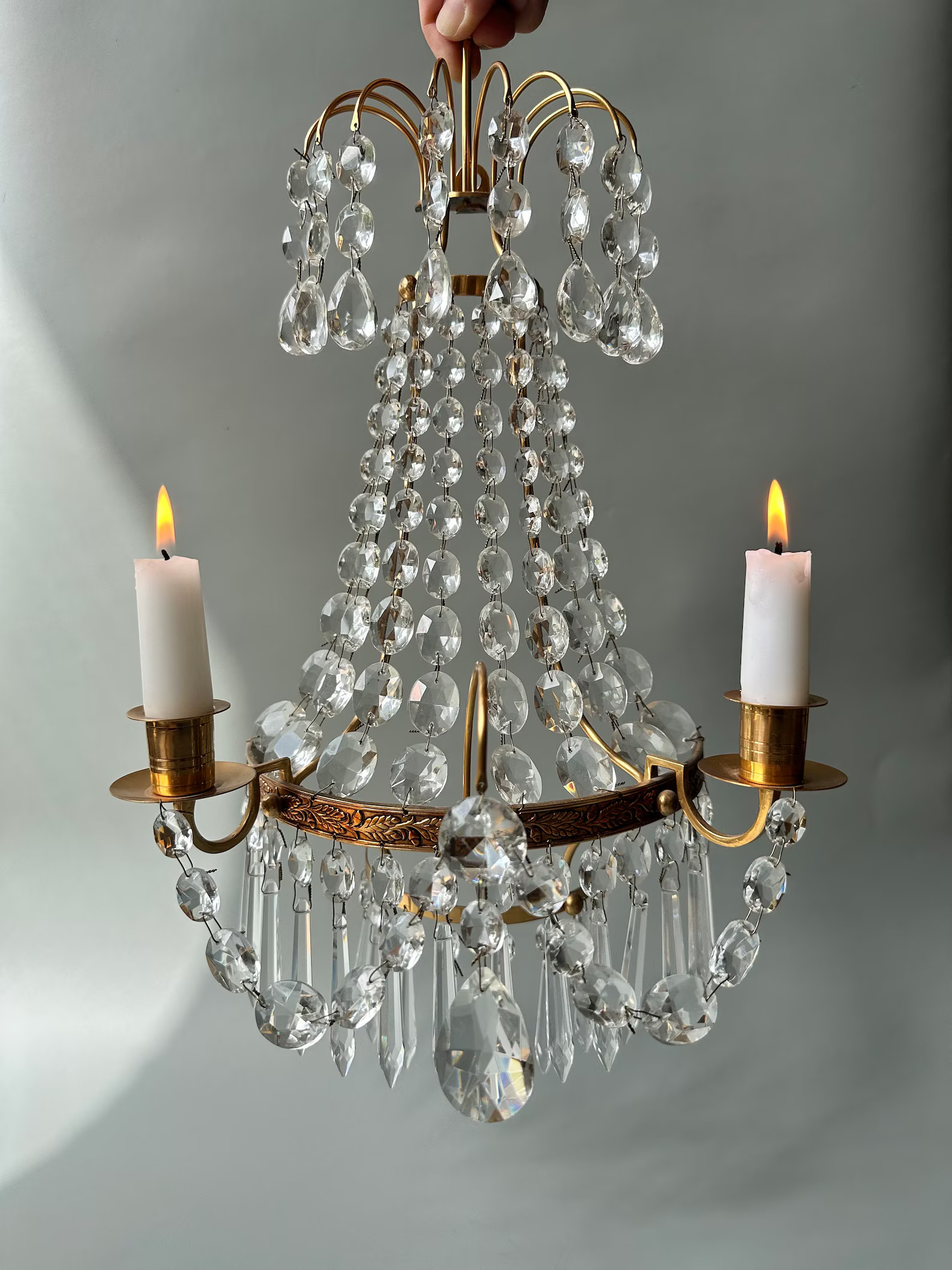 Vintage Crystal and Brass Wall Sconce / Candelabra / Ornate Candlestick Holder / Vintage Home Dec... | Etsy (US)