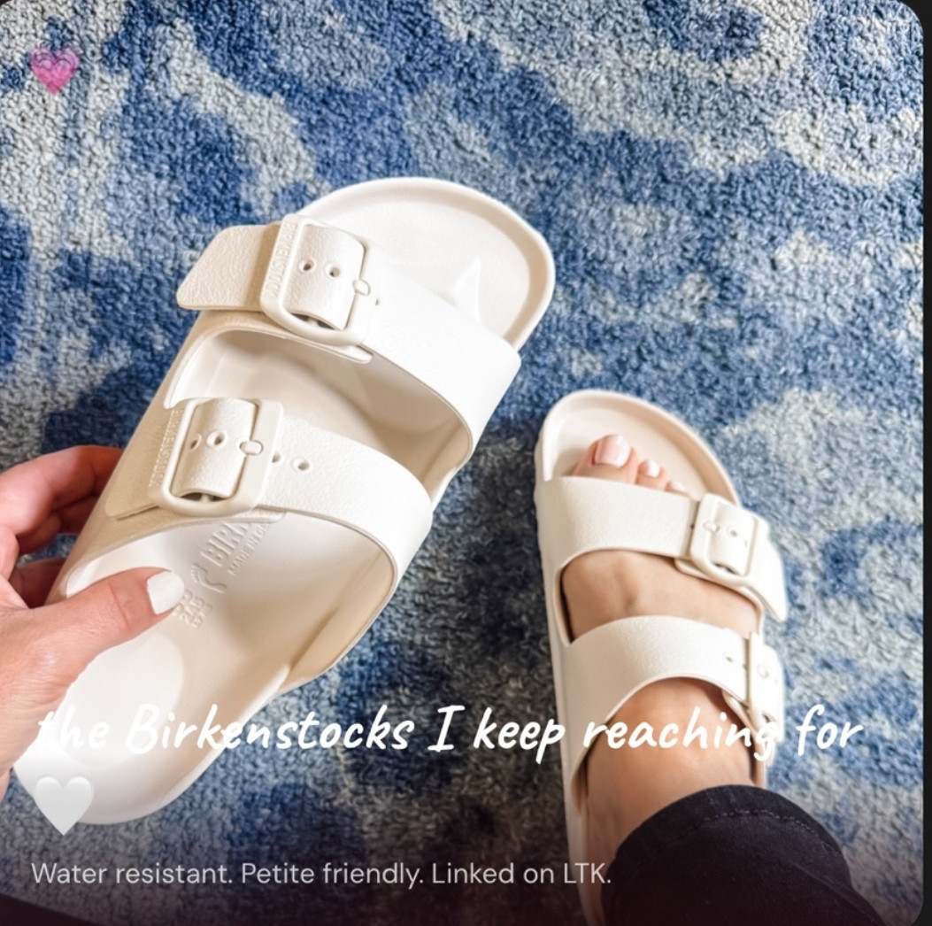 Birkenstocks and they are water resistant. They are very comfy and have been my go to that compliment my outfits.
Petite style 
Petite outfit 
Summer Sandals 
Adult water shoes

#LTKSeasonal #LTKPetite #LTKootd