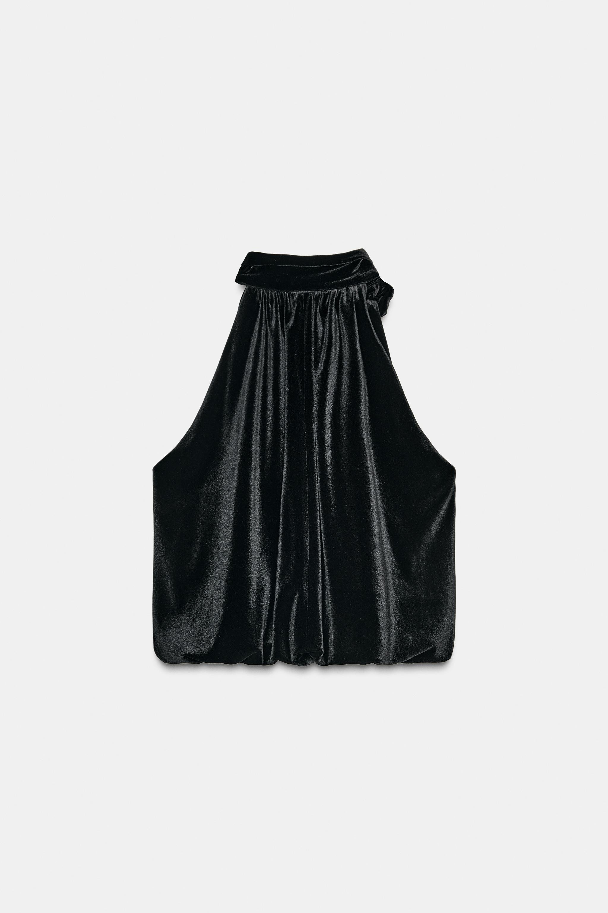 VELVET HALTER TOP WITH BOW | Zara UK