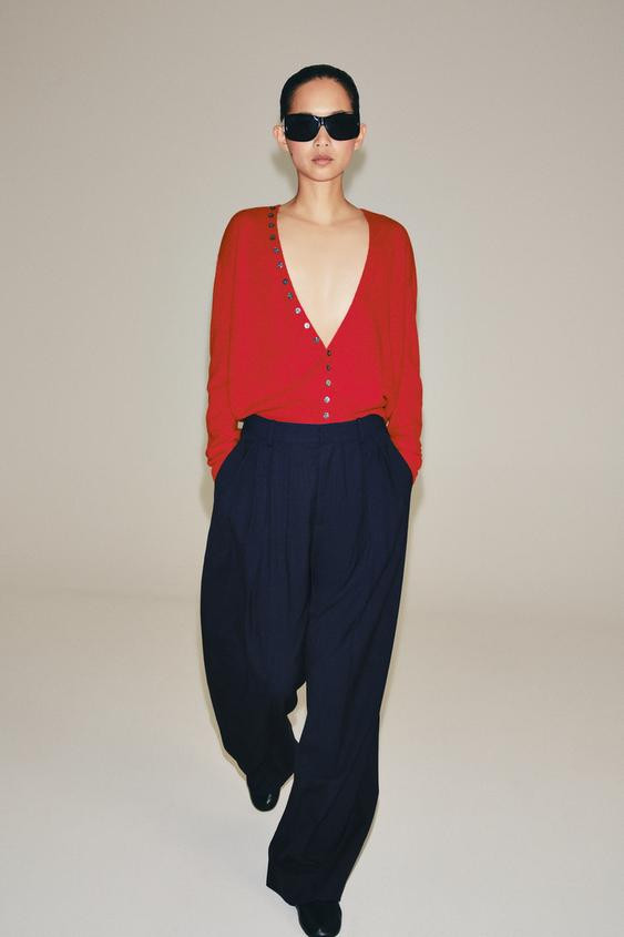 Zara - Extra Soft 100% Wool V-Neck Jacket - Red - M - Woman | Zara Canada
