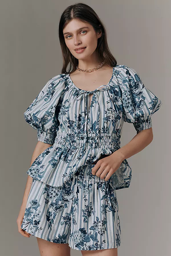 The Somerset Printed Linen Cotton Shorts | Anthropologie (US)