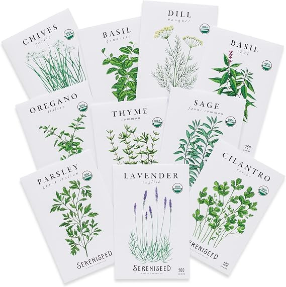 Sereniseed Certified Organic Herb Seeds (10-Pack) – Non GMO, Heirloom – Seed Starting Video -... | Amazon (US)