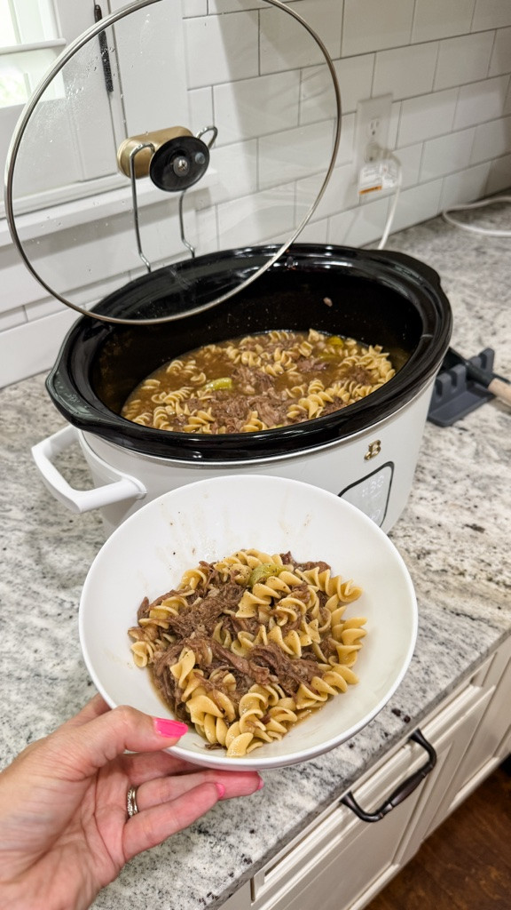 🍲 EASY Crockpot Mississippi Beef & Noodles!

This is the ultimate comfort food dinner — rich, flavorful, and SO simple to make. Just toss it in the slow cooker and let it do the work! Perfect for busy nights, meal prep, or when you need a hearty family meal. 🤤💛

✨ Ingredients:
1. 2 lbs beef chuck roast
2. 1 packet ranch seasoning mix
3. 1 packet au jus gravy mix
4. ½ cup unsalted butter
5. 5 pepperoncini peppers
6. 4 cups beef broth
7. 12 oz egg noodles
8. Salt & pepper to taste
9. Fresh parsley (for garnish)

📝 Directions:
1️⃣ Place beef chuck roast in crockpot.
2️⃣ Sprinkle ranch seasoning & au jus mix on top.
3️⃣ Add butter & pepperoncini peppers & little pepperoncini juice.
4️⃣ Pour beef broth around the roast.
5️⃣ Cover & cook on LOW for 6-8 hours (until beef is tender).
6️⃣ About 30 min before serving add a cornstarch slurry if you’d like to thicken the sauce & cook egg noodles per package.
7️⃣ Shred beef & throw back in the crockpot & mix with juices.
8️⃣ Stir in cooked noodles.
9️⃣ Season with salt/pepper & garnish with parsley if you like.
Optional: Thicken sauce with a cornstarch slurry if desired.

It’s an easy dump-and-go meal the whole family will LOVE! 😍

Save this one and add it to your dinner rotation! 🙌

#CrockpotMississippiBeef #BeefAndNoodles #EasyCrockpotMeals #SlowCookerRecipes #DumpAndGoDinner