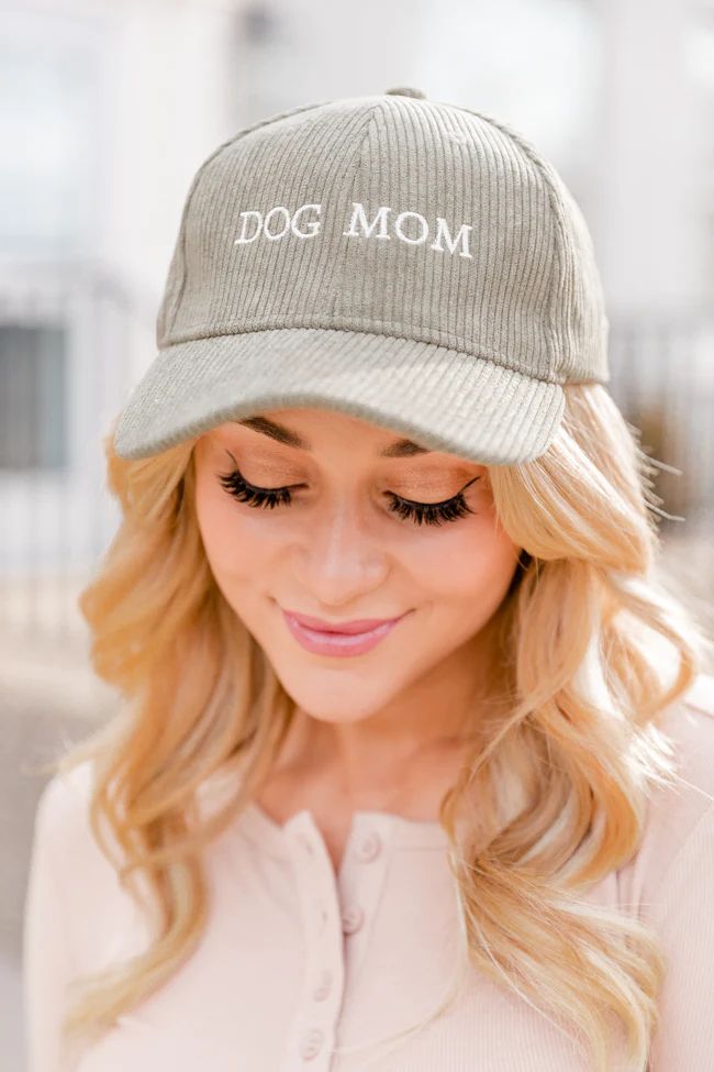 Dog Mom Embroidered Olive Cord Baseball Cap DOORBUSTER | Pink Lily