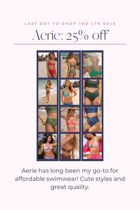 Last day to save 25% at Aerie with the LTK Spring Sale! They have my favorite affordable swimwear. Always the cutest styles and great quality. Runs TTS, but I’d size down if you’re in between. 

#LTKSpringSale #LTKsalealert #LTKswim