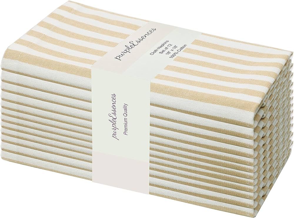 PurpleEssences Set of 12 Stripe Cloth Dinner Napkins 100% Cotton - Perfect Everyday Use Table Lin... | Amazon (US)
