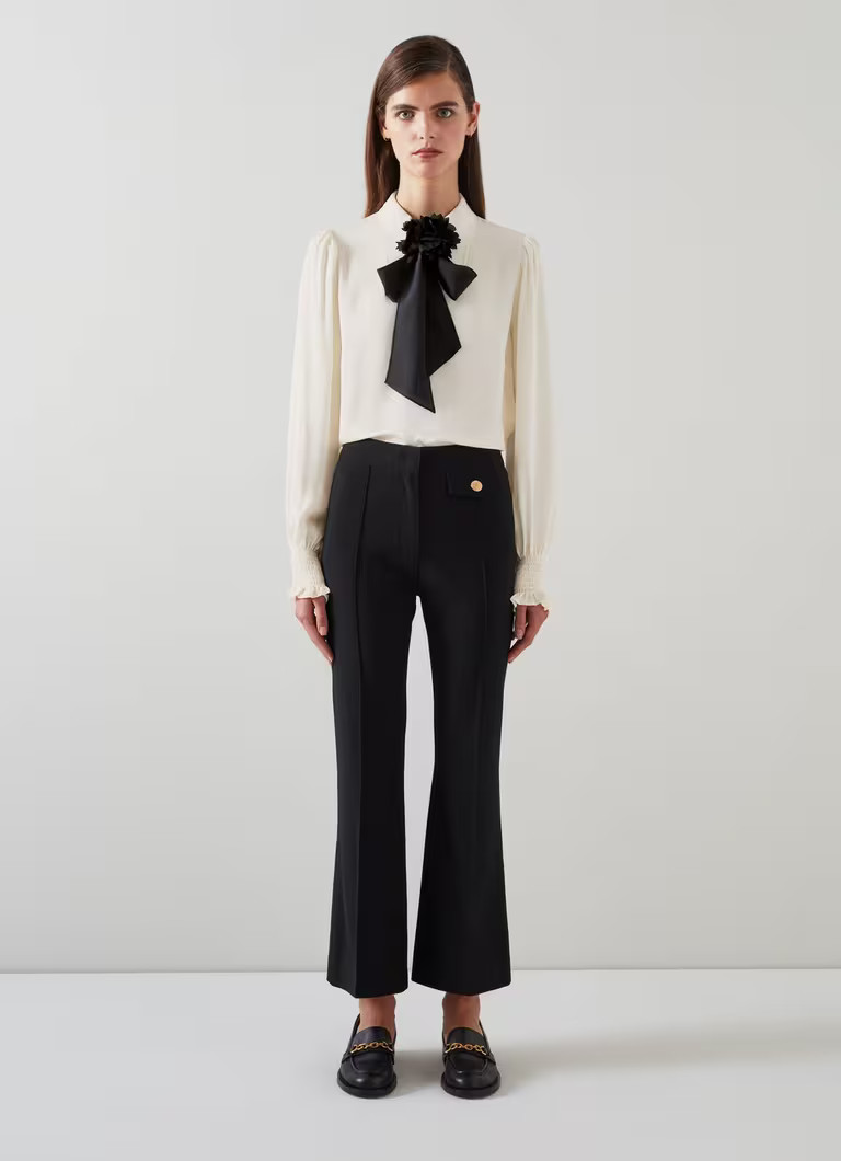 Rose Birch & Black Crepe Blouse With Corsage Detail | L.K. Bennett (UK)