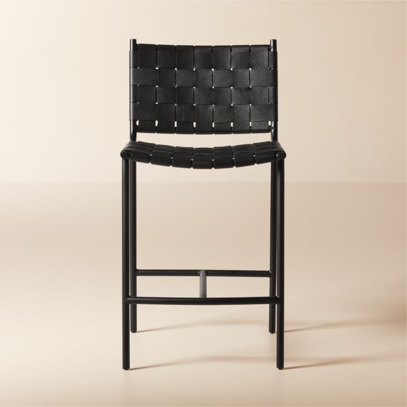Woven Black Leather Counter Stool + Reviews | CB2 | CB2