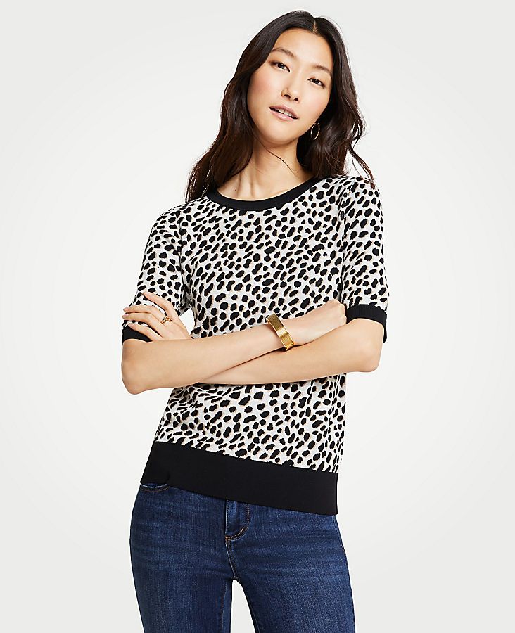 Leopard Print Short Sleeve Sweater | Ann Taylor (US)