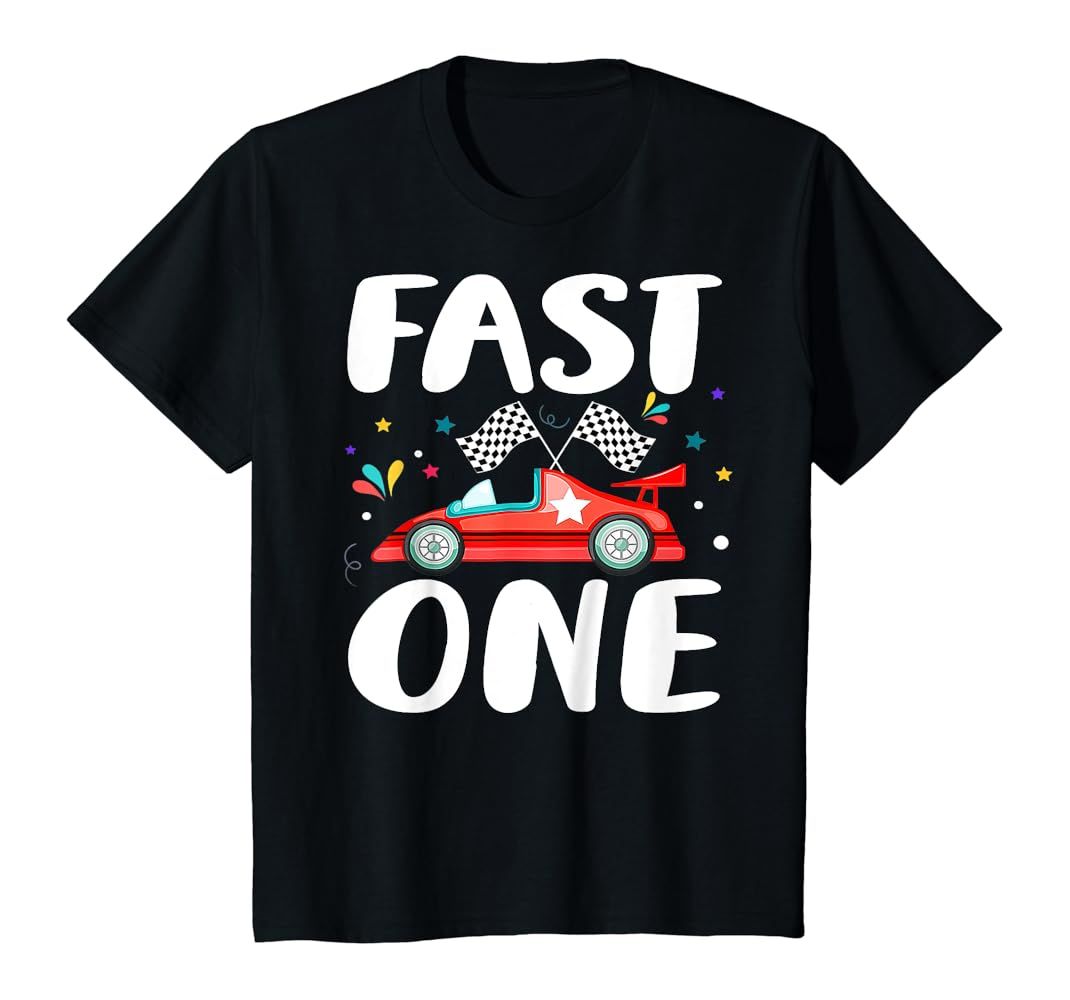 Kids Race Car 1st Birthday Fast One This Little Racer Is One Year T-Shirt | Amazon (US)