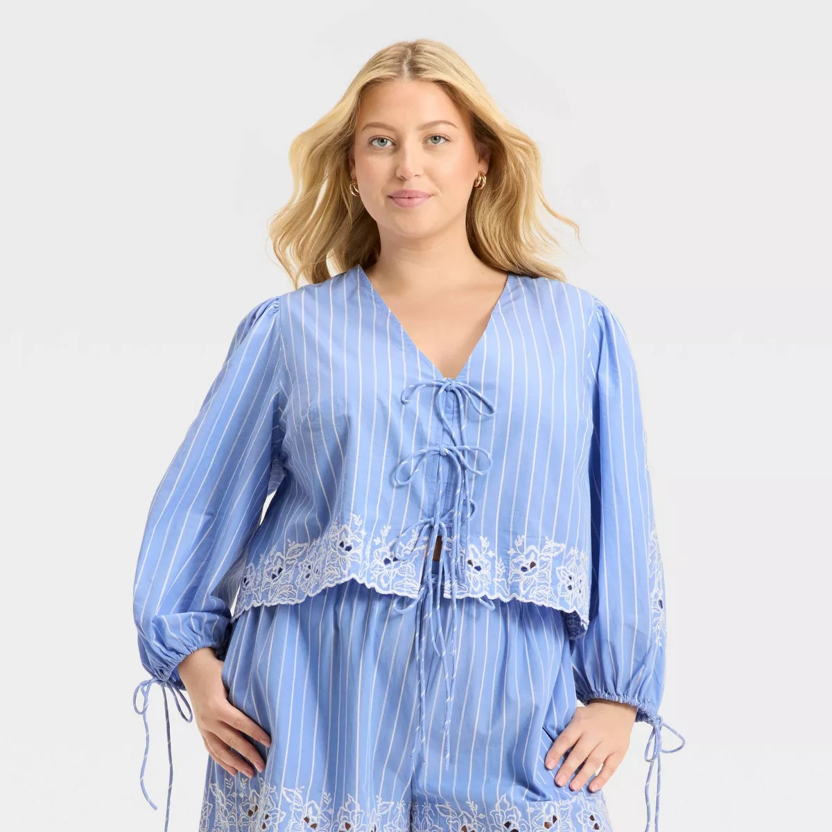 Women's Long Sleeve Eyelet Tie-Front Poplin Blouse - Future Collective Red XXL | Target