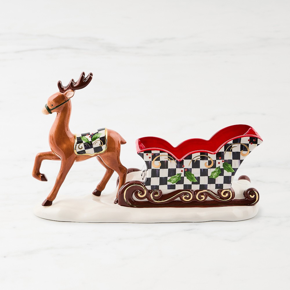 MacKenzie Childs Holly Deer Sleigh Ceramic Candy Dish | Williams-Sonoma