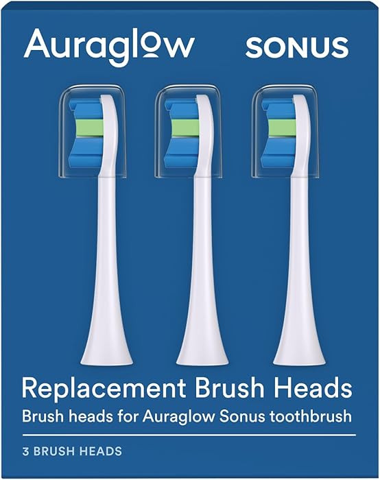 Auraglow Sonus Electric Toothbrush Replacement Brush Heads with Cover Cap, 3 Count, White | Amazon (US)