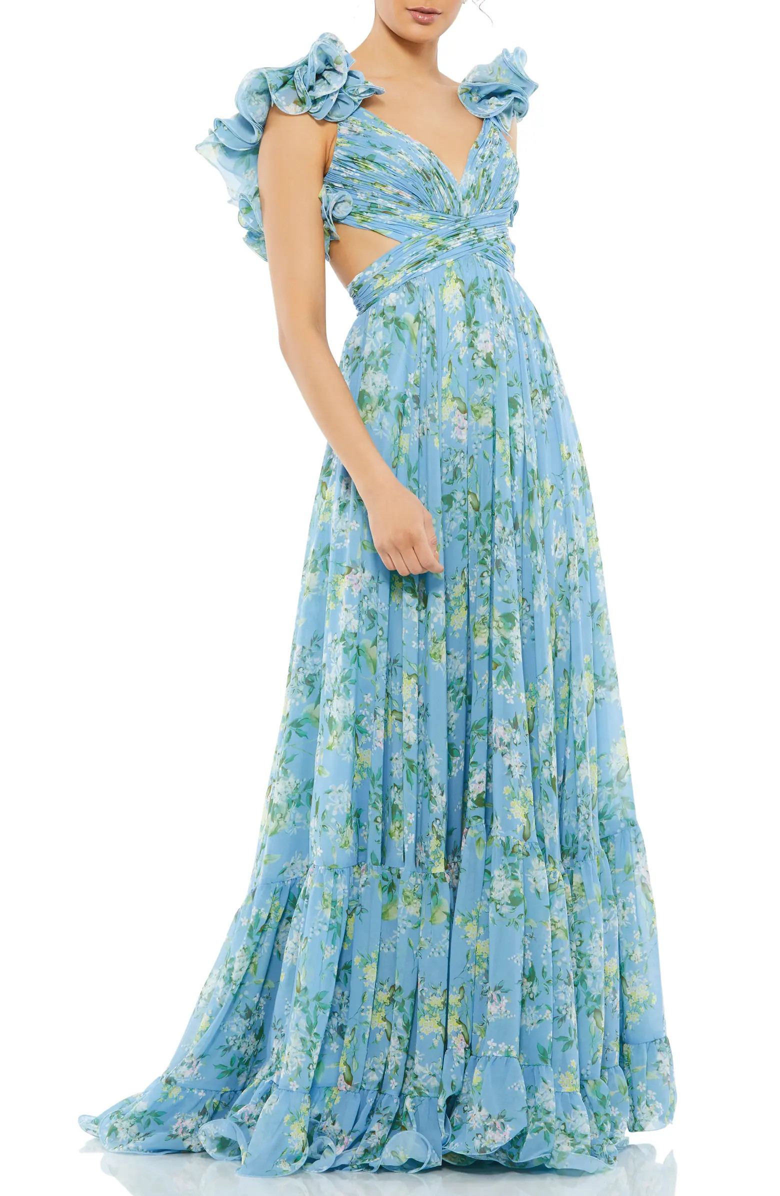 Mac Duggal Floral Chiffon Cutout Ballgown | Nordstrom | Nordstrom