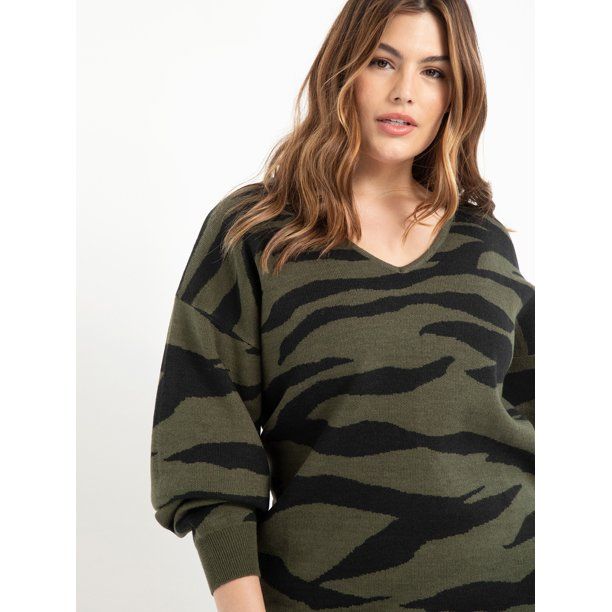 ELOQUII Elements Women's Plus Size Zebra Print Tunic Sweater | Walmart (US)