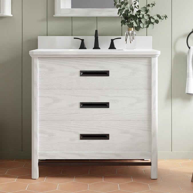 allen + roth Larsen 36-in White Oak Undermount Single Sink Bathroom Vanity with White Engineered ... | Lowe's