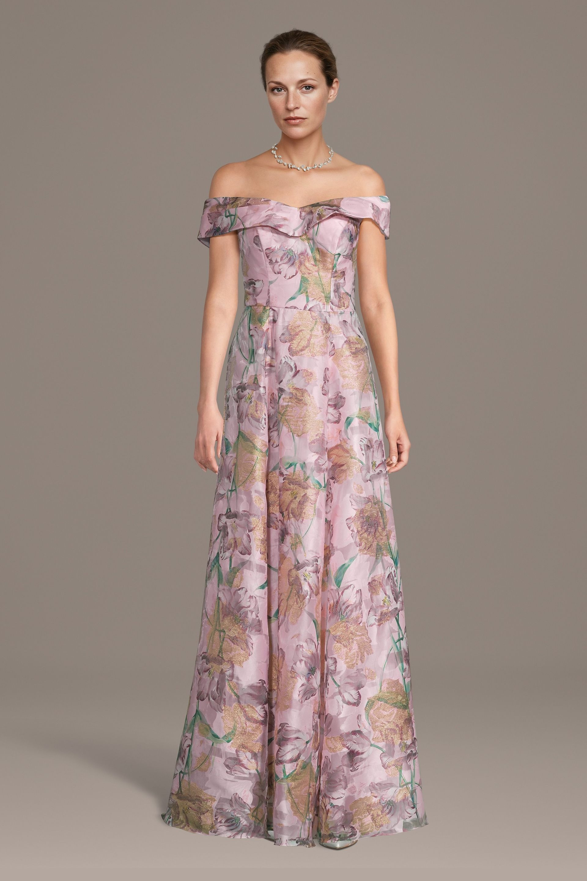 Floral Print Metallic Asymmetrical A-Line Dress | David's Bridal
