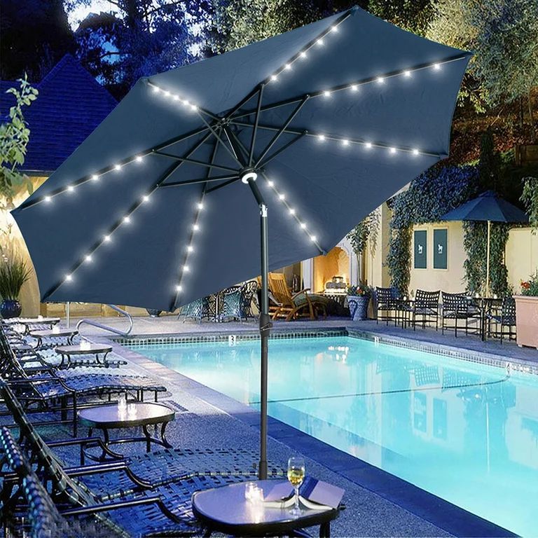 Autlaycil 10 ft Solar Patio Umbrellas with 40 LED lights for Market Outdoor Pool, Steel Tilt Cran... | Walmart (US)